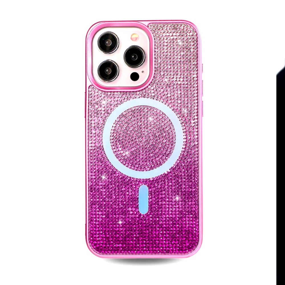 LuxyLemon Pink Ombré Crystal MagSafe Phone Case, iPhone 14 Pro